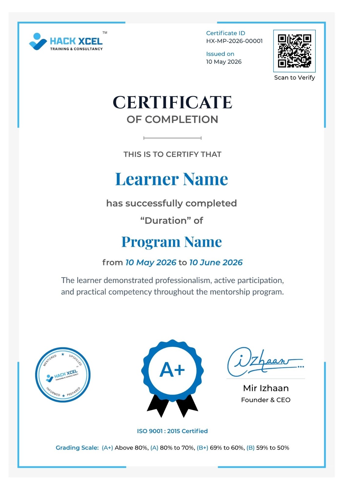 HACKXCEL Certificate of Participation